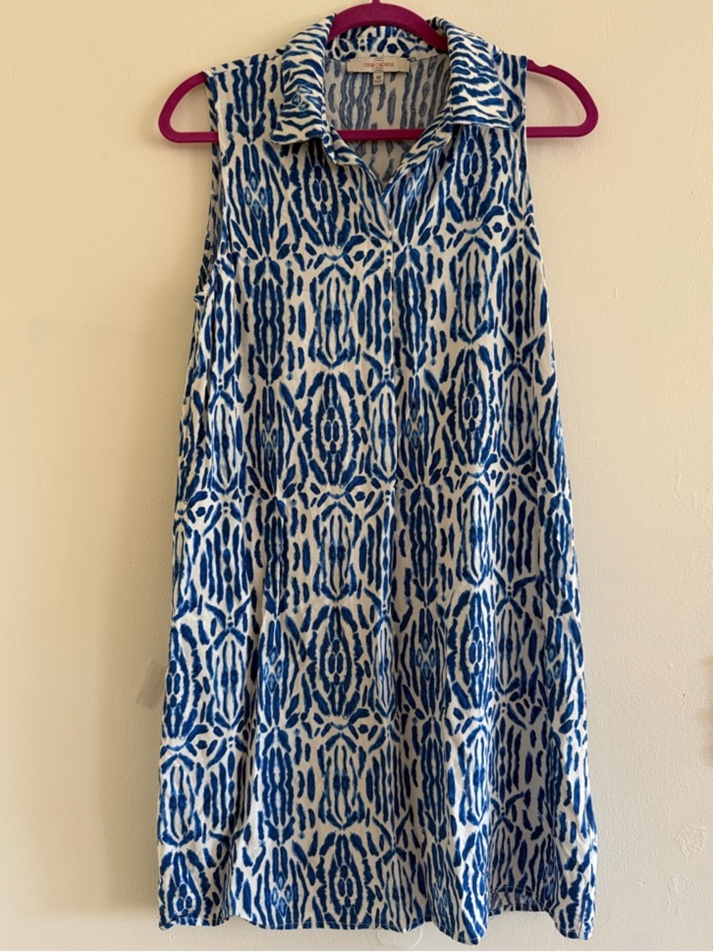 Sleeveless Blue Ikat Midi Dress - Unbranded